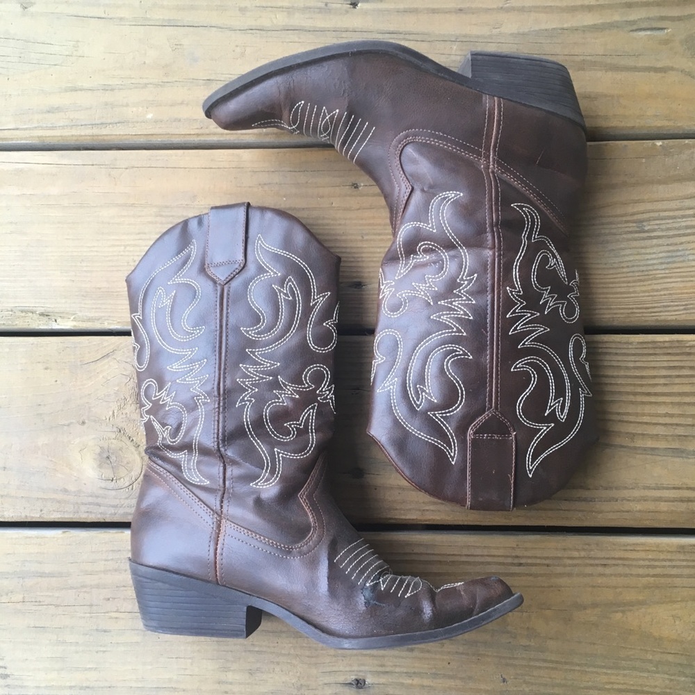 lei Brown Vegan Leather Cowboy Boots size 7 1/2